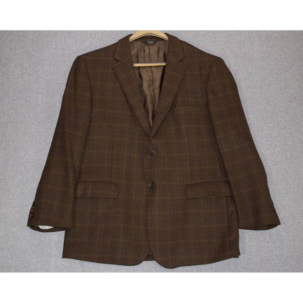 Pronto Uomo Sport Coat Platinum Mens 48R Brown Lambswool Windowpane Blazer
